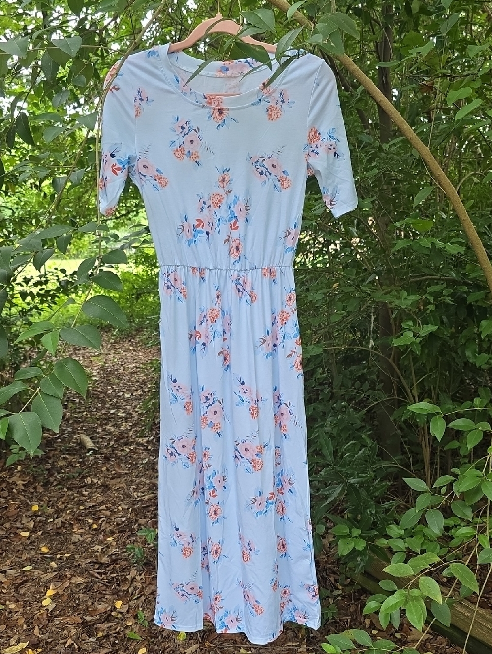 NWT Light Blue Floral Dress Midi Spring Summer Size Small Pink Coral Orange